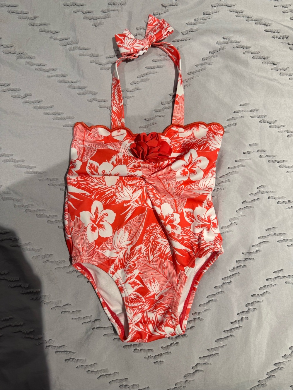 Janie and Jack Coral Floral One-Piece Swimsuit with Flower Accent